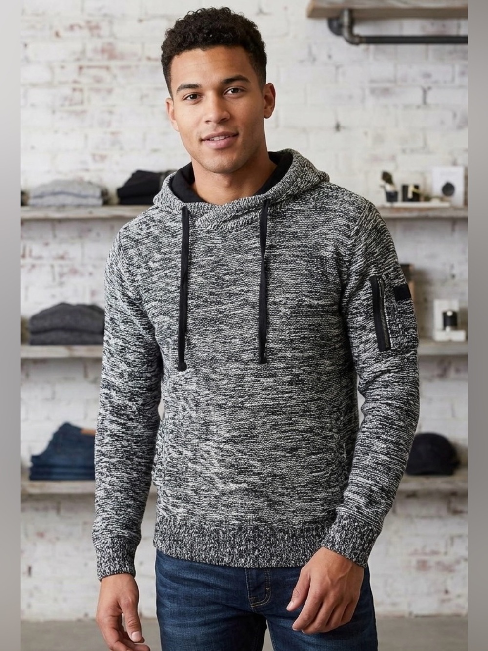Truth Substance Common Sense Men’s Marled Knit Hoodie Sweater